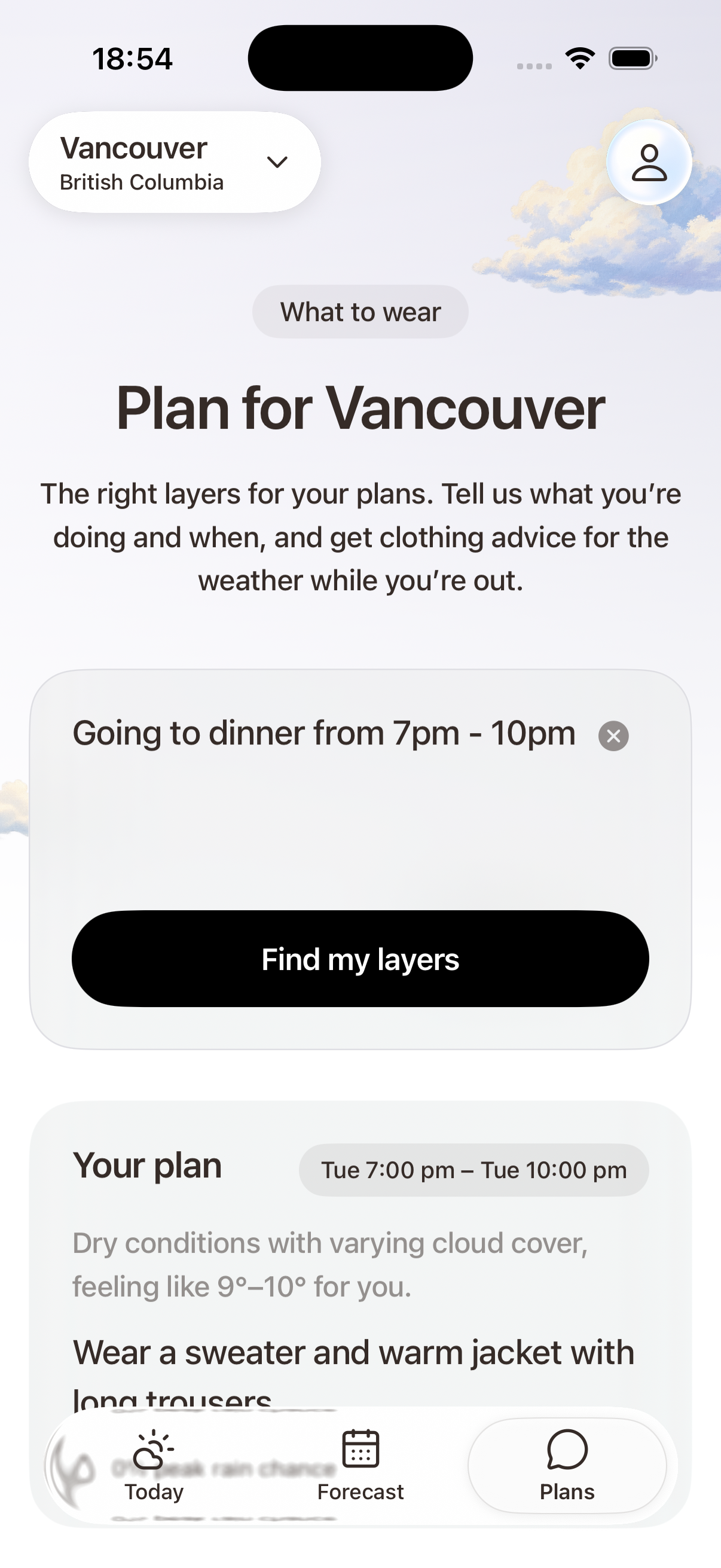 Fairday Plans: clothing advice for dinner from 7pm to 10pm